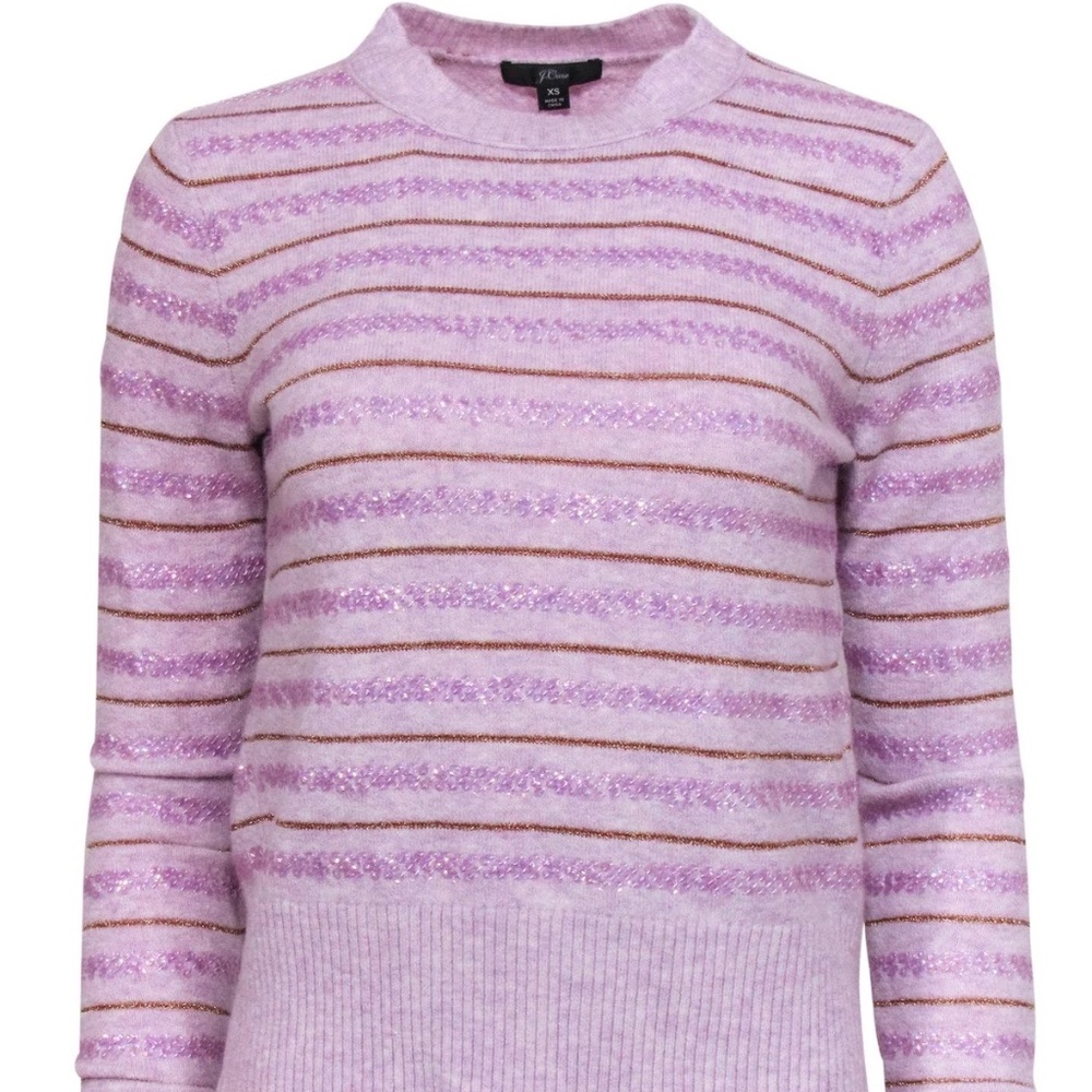 J. Crew Sequin Striped Wool Lavender Pink Sweater New